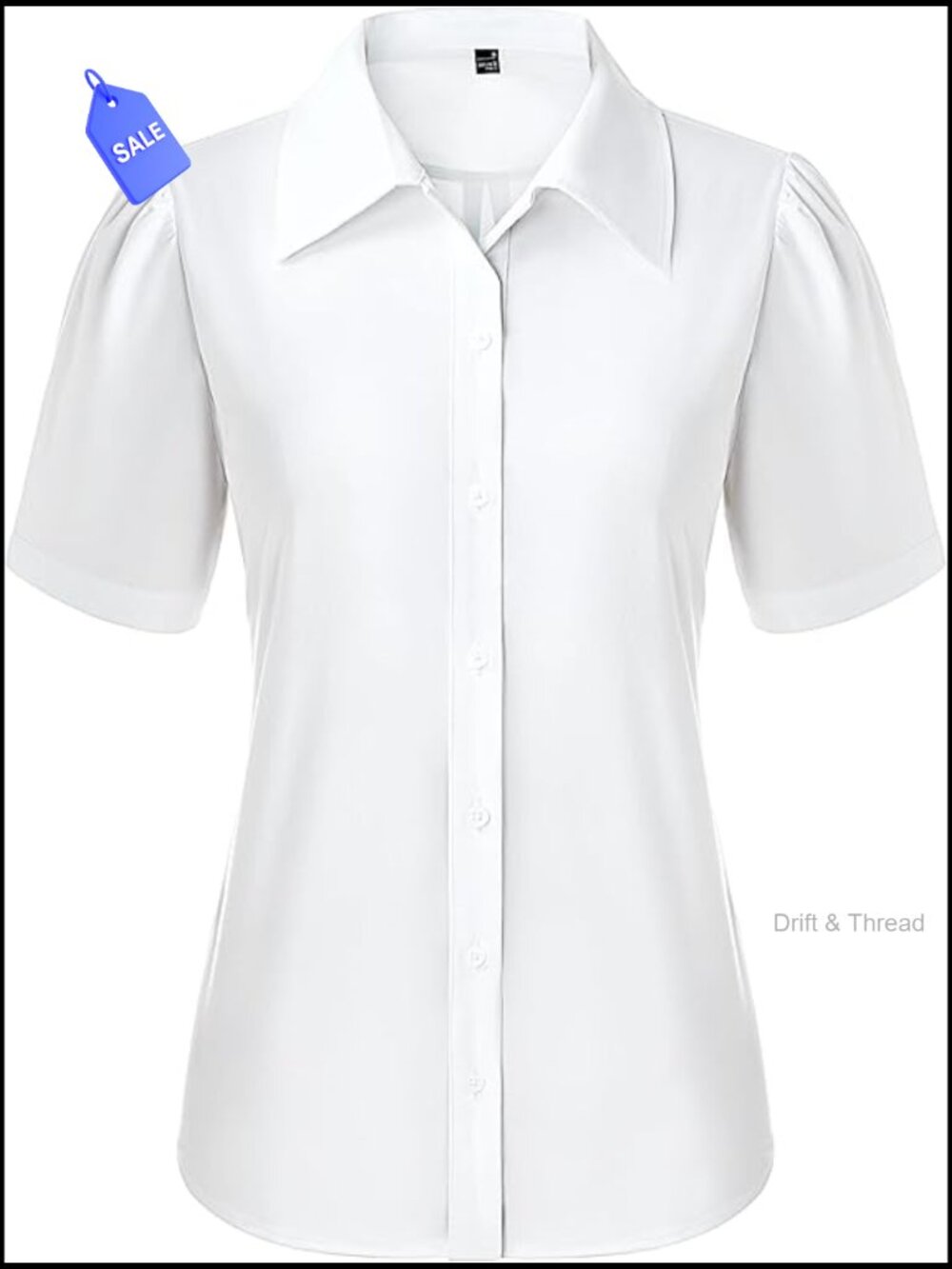 Short Sleeve Button Up Blouse Puff Sleeve V Neck Fitted Business Casual Dress
